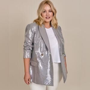 Brandon Maxwell Shawl Lapel Pailette Double-Breasted Jacket Sequin 14 New